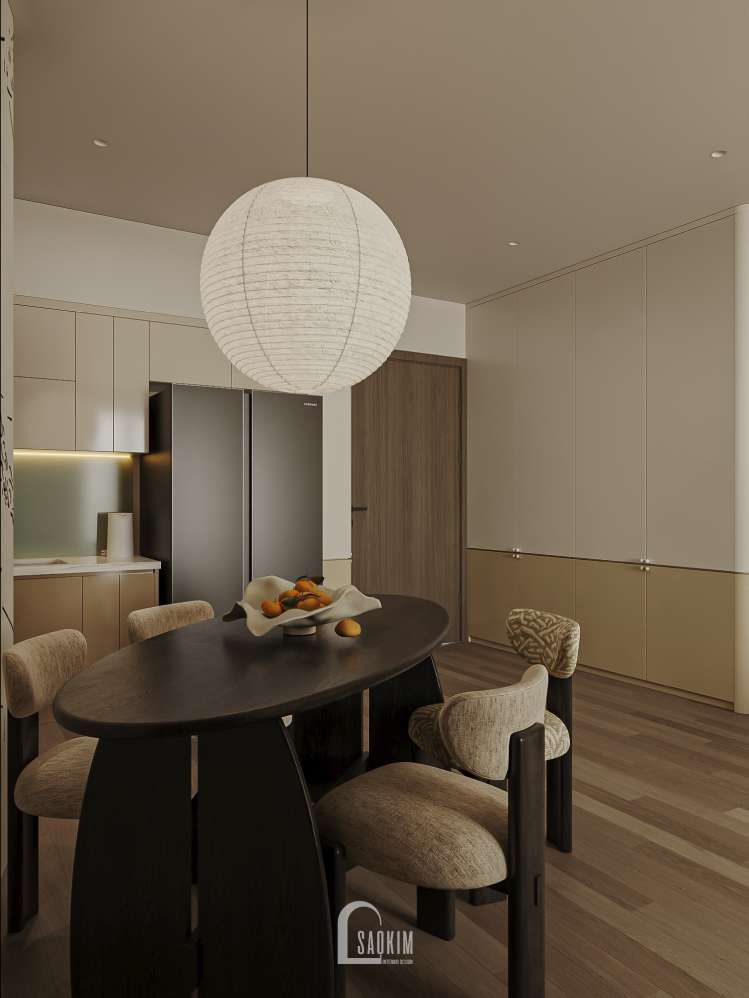 Một góc bếp mang đậm tinh thần Modern Organic trong thiết kế chung cư The Beverly – mộc mạc, tinh tế và cân bằng giữa công năng với thẩm mỹ.
